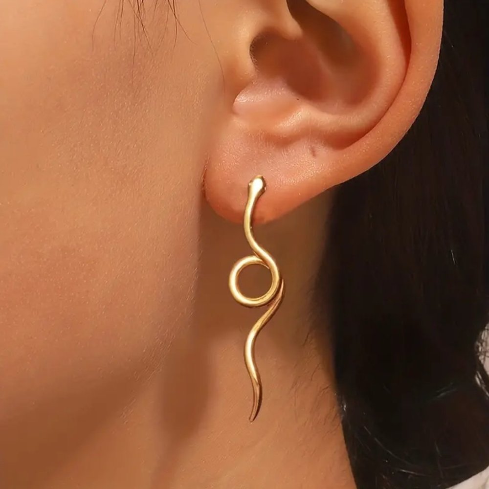 Long Gold Serpent Snake Earrings NEW - Picture 1 of 6